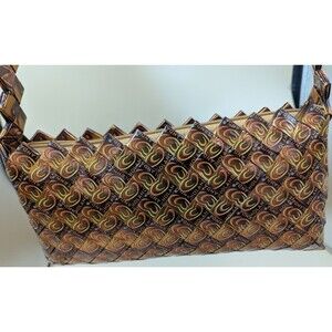 Handmade Purse Handbag Metallic Gold Brown Hearts Recylced Ice Cream Wrappers